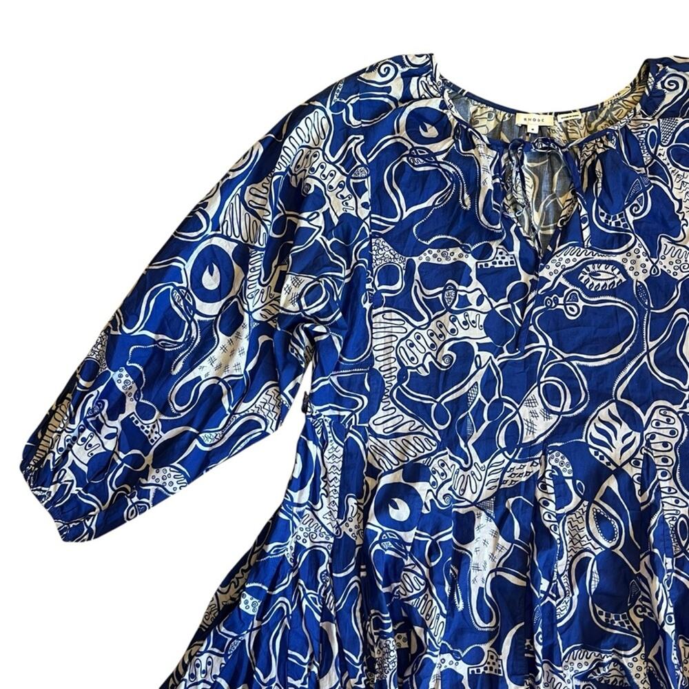 Rhode Women’s Sz M Blue Floral Print Mini Dress Emma Long Sleeve Mini - Picture 3 of 15